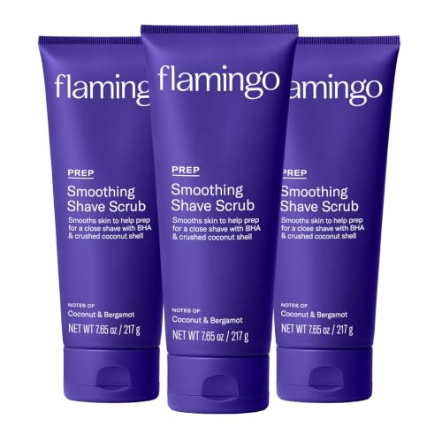Flamingo Exfoliating Body Scrub for Women, Pre-Shave Body Scrub with BHA, Coconut Shell & Shea Butter, Smooths and Softens Skin, Safe for Sensitive Skin, Coconut & Bergamot Scent, 7.65 oz (3 Pack)