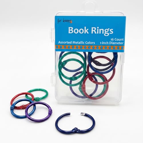 Flashcard Rings - 16 Pk Ring Clips for Index Cards Self Contained Classroom Must Haves Iron Ring Calendar Making Supplies Circle Clasp 1 Inch Book Rings Metal Binder Clip Colored Small Round Craft
