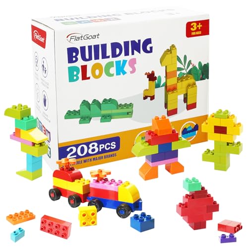 FlatGoat 208 Piece Large Building Blocks Set - Classic Big Bricks Compatible with All Major Brands, STEM Educational Toys for Kids Ages 3+, Creative Construction Gift for Boys Girls