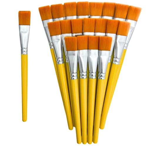 Flat Paint Brush Set 20 Pcs, 1 Inch Handmade Flat Brushes for Artists, Large Acrylic Paint Brushes for Acrylic Oil Watercolor Painting, Big Oil Paint Brushes & Body Art Tool for Rock Painting (20 Pcs)
