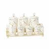 FLCPJGV Ceramic Storage Jar Organizer Set with Marble Style Canister Glass Window Iron Spoon Holder Airtight Container for Everyday Use Suitable for Home, White