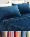 Fleece Sheets Full Size Set - 4-Piece Velvet Flannel Sheet Set - Super Soft Fleece Bedding - 1 Flat & 1 Fitted and 2 Pillowcases - Cozy Warm, Comfy & Plush - Deep Pockets, Fuzzy & Anti-Static - Navy