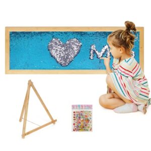 Flenpptly Sensory Wall Panel, Sequin Flip Fabric with Wooden Frame, Blue