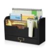 Flexzion Wood Desk Organizer, 3-Tier Mail Organizer w/Drawer, Light Brown