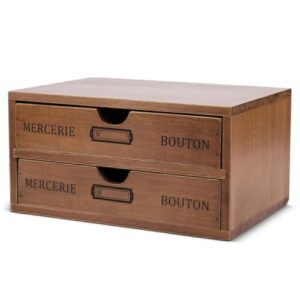 Flexzion Wooden Storage Box with 2 Drawers, Vintage Desktop Organizer