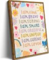 Floating Framed Child Inspirational Canvas Wall Art, Positive Affim Painting Picture Wall Decor, Floral Sunshine Butterfly Poster Print Artwork for Children Bedroom Classroom Home Decoration 16x24in