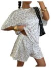 Floerns Women's 2 Piece Outfits Tracksuit Leopard Short Sleeve T Shirt and Striped Shorts Matching Set Grey Multi Small