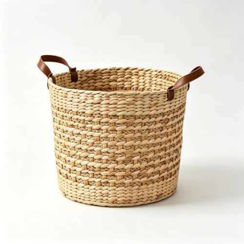 FLOHOVER Water Hyacinth Storage Basket, Large 15.7" woven Seagrass Basket with Sturdy Design, Eco-Friendly Natural Woven Baskets for Blankets, Toys, Laundry, Farmhouse Home Decor, Natural Brown