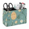 Floral Bunny Easter Eggs Desk Organizer PU Leather Caddy Holder