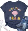 FLOYU Women Teacher Shirts Kiss Your Brain Teacher Shirt Special Education Teacher Tops Casual Teacher Life Clothes Dark Blue