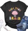 FLOYU Women Teacher Shirts Kiss Your Brain Teacher Shirt Special Education Teacher Tops Casual Teacher Life Clothes Dark Grey