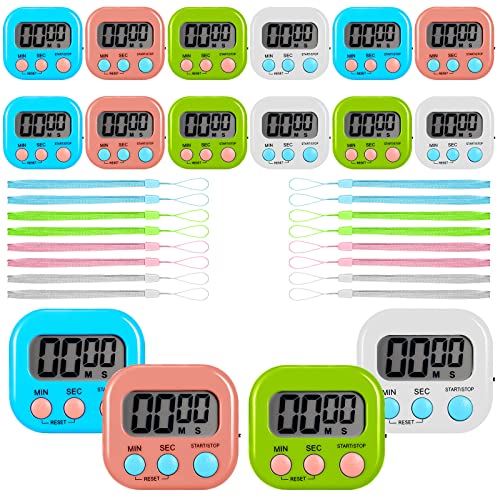 Flutesan 16 Pack Digital Classroom Timers with Lanyards - Color-Coded Countdown Timers for Teachers, Students, Kitchen Use, Back to School, Loud Alarm, Easy Operation(White, Blue, Pink, Green)