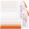 Flutesan 60 Pcs Blank Cross Stitch Bookmark Making Kit Include Cotton Blank Bookmarks with Clear Bookmark Sleeve and Tassel Cross Stitch Kit for DIY Craft Reading Book Lovers Gift Party Favor(Orange)