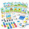 FLUXOJOY 24 Pack Kids Painting Kit, DIY Canvas Painting Set with Easels, Acrylic Paints, Brushes & Palettes, Summer Art Craft Kit for Kids Ages 4-8, Party Favors Classroom Activities Gift
