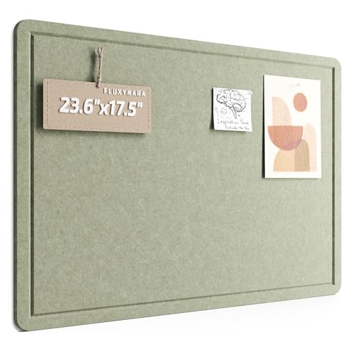 Fluxynara Bulletin Board, 23.6" x 17.5" Cork Board Alternative with 12 Safe Removable Adhesive Tabs, Foldable Felt Pin Board for Home Office, Classroom, Bedroom,Entryway for Walls—Sage