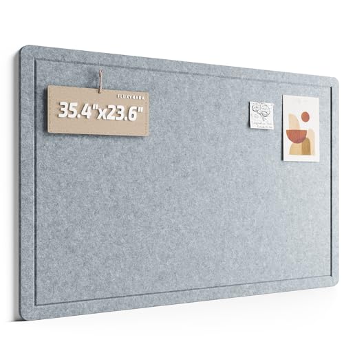 Fluxynara Bulletin Board, 35.4" x 23.6" Cork Board Alternative with 12 Safe Removable Adhesive Tabs, Foldable Felt Pin Board for Home Office, Classroom, Bedroom,Entryway for Walls—Blue Gray