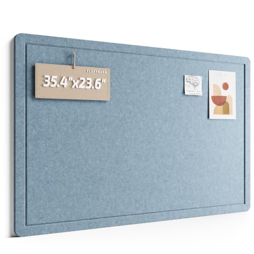 Fluxynara Bulletin Board,35.4" x 23.6" Cork Board Alternative with 12 Safe Removable Adhesive Tabs, Foldable Felt Pin Board for Home Office, Classroom, Bedroom,Entryway for Walls—Dusty Blue
