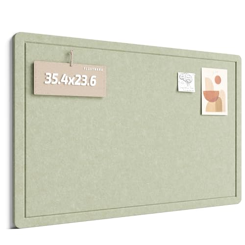 Fluxynara Bulletin Board, 35.4" x 23.6" Cork Board Alternative with 12 Safe Removable Adhesive Tabs, Foldable Felt Pin Board for Home Office, Classroom, Bedroom,Entryway for Walls—Sage