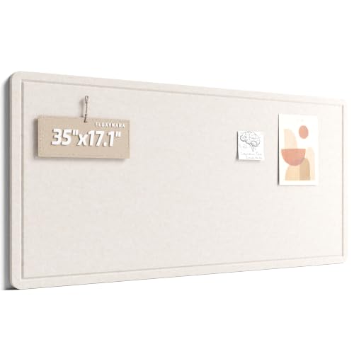 Fluxynara Bulletin Board, 35" x 17.5" Cork Board Alternative with 12 Safe Removable Adhesive Tabs, Foldable Felt Pin Board for Home Office, Classroom, Bedroom,Entryway for Walls—Oatmeal
