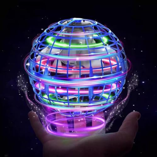 Flying Spinner Ball Toy Boomerang Hover Ball Magic Flying Ball Spinner RGB LED Flying Orb Hand Controlled Hover Toy Rechargeable Indoor Outdoor Fidget Toy for Kids Teens Adults Birthday Gift (Blue)