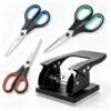 FNLIOTUY 3-Pack 8" Scissors & 2-Hole Paper Punch Bundle – Ultra Sharp Shears + 30-Sheet Puncher for Office Home School & Craft