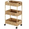 Fnova 3-Tier Water Hyacinth Rolling Cart, Utility Storage Cart with Wheels