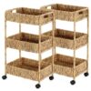 Fnova 3-Tier Water Hyacinth Rolling Cart, Utility Storage Cart with Wheels