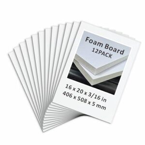 Foam Board 16 x 20 in, ZXUNLIEH 12 Pack White Poster Board, 3/16 in Thick