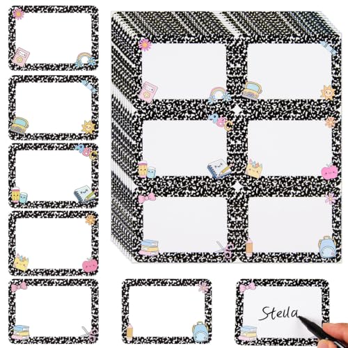 FOBSME 180 Pcs Composition Name Tag Stickers for Classroom Desk Decoration