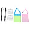 Focket Sand Sifter, Metal Tooth Shell Collecting Tool Retractable Handle, Teeth Sifter with Mesh Shovel Scooper and Expandable Seashell Bags for Beachcombing Sea Glass Small Finds (2 Shovels+2 Shell