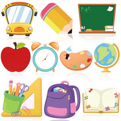 FOIMAS 60pcs Back to School Cutouts, School Bus Pencil First Day of School Paper Cutouts Classroom Bulletin Board Decoration for Teachers Appreciate Graduation Classroom Party Decor