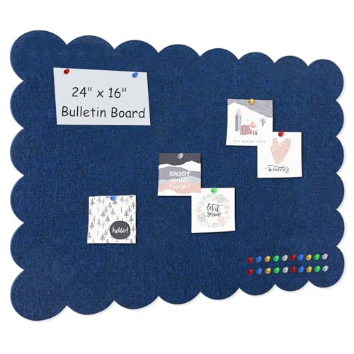 Foldable Decorative Scalloped Felt Bulletin Board 24 * 16 Inches for Wall, Alternative Photo Board Self-Adhesive Vision Board Decorative Pin Board for Wall (Dark Blue)