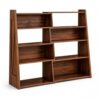 Foldable Modular Bookshelf, 3-in-1 Convertible Walnut Bookcase with Asymmetrical Open Cubbies, MDF Wood Grain Display Shelf, Narrow 4-Tier Storage Rack or Room Divider for Living Room, Study, Bedroom