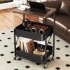 Folding Rolling Cart Organizer, Utility Storage Cart with Wheels, Mobile Side Table with Baskets for Living Room, Bedroom, Kitchen and Office Use