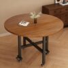 Folding Round Dining Table for 10, Mobile Collapsible Dinner Table for Home Kitchen Living Room, Large Space-Saving Design, 63in Diameter