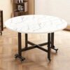 Folding Round Dining Table, Portable Collapsible Table with 6 Wheels, Mobile Space Saving Design for Small Apartments & Rentals, 150x75cm (Dark Walnut Finish)