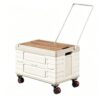 Folding Utility Cart, Portable Rolling Crate with Wooden Lid & 4 Rotatable