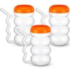 FoldTier 3 Pcs Sippy Cups 14 oz Easy to Grip Plastic Kid's Cup Where The Handle Is The Straw Clear Sippy Cups Spill Proof Mug for Everyday Use for Kids Elderly Disabled and Handicapped (Orange)