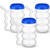 FoldTier 3 Pcs Sippy Cups 14 oz Easy to Grip Plastic Kid's Cup Where The Handle Is The Straw Clear Sippy Cups Spill Proof Mug for Everyday Use for Kids Elderly Disabled and Handicapped (Blue)