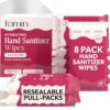 FOMIN Hand Sanitizer Wipes 8 Bags(15 Sheets)- Rose Sandalwood - Pull-Pack Wet Wipe - pH Balanced, Biodegradable On The Go Hand Sanitizing Wipes - Hypoallergenic, Plant-Based Travel Wipe