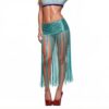 FOMOYUU Women's Sequin Long Fringe Mini Skirt Tassel Low Rise Cover Up Layer Skirt (Blue, ONE Size)