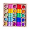Fonowx Rainbow Building Blocks Set with Colorful Acrylic Gemstone Cubes Stacking Game Wooden Storage Box Learning Toy Suitable for Children