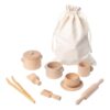 Fonowx Wooden Sensory Bin Tools, Wooden Scoop and Tongs,Learning Toy Pretend Play Toys with Storage Bag for Children Kids