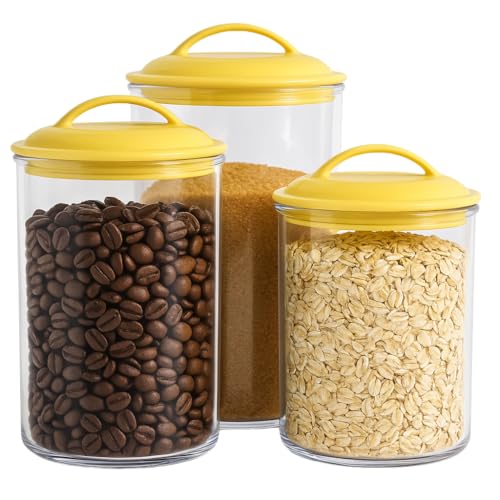 Food Storage Containers, BPA Free Airtight Canisters for Cereal, Pasta, Sugar, Coffee, Flour, Cookies, Loose Tea, for Kitchen Organization Set of 3 Lemon by Reston Lloyd
