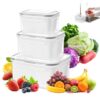 Food Storage Containers for Fridge with Removable Colander, Fruit Storage Containers with Lids, Leakproof Produce Containers Fridge Organizers and Storage for Berry Fruits Vegetables(Gray, S+M+L)