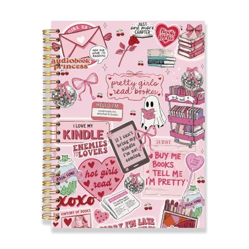 FOPENEM Coquette Pink Book Lover Notebook Journal 8.3x5.5, Bookish Gifts,Bookworm Book Reading Reader Gifts Hardcover Spiral Notebook Journal for Note Taking