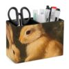 Forests Yellow White Rabbits Desk Organizer PU Leather Caddy Holder