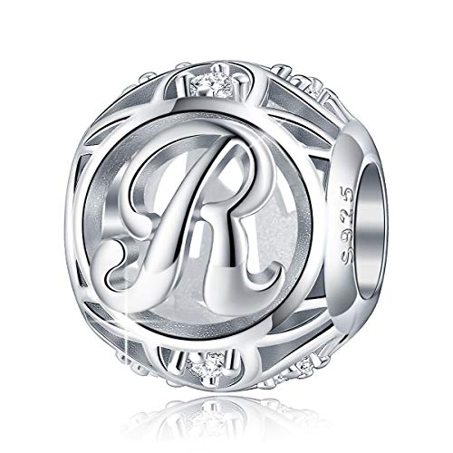 FOREVER QUEEN Letter Initial A-Z Alphabet Charm Dangle for Bracelet Necklace, 925 Sterling Silver CZ Beads Personalized Jewelry Gift for Men Women