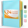 Forvencer 24 Pocket Project Organizer, 1/3-cut Tab Binder Organizer with Sticky Labels, Multi Pocket Folder with Zipper Pouch, Folder Binder Spiral Pocket Notebook, Office Supplies, Letter Size, Blue