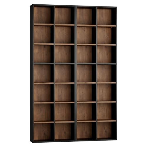 FOTOSOK 71" H Quad Wide Bookshelf and Bookcase, 7 Tier Tall Bookshelf with 28 Open Display Shelves, Large Bookcase Tall Book Shelf DVD/CD Media Storage Book Case for Living Room, Black/Brown